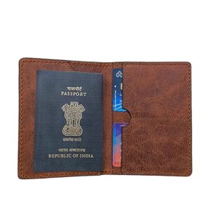 Genuine Leather Passport Holder – Brown Slim Travel Wallet with Multiple Card Slots
