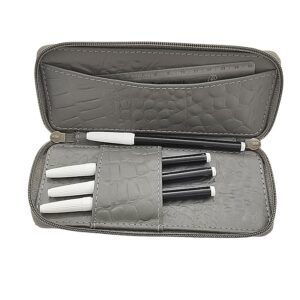 Leather Pencil Case – Gray Crocodile Pattern Zippered Pen Holder with Pocket